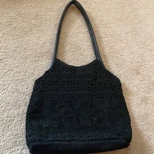 Nine West black crochet print handbag